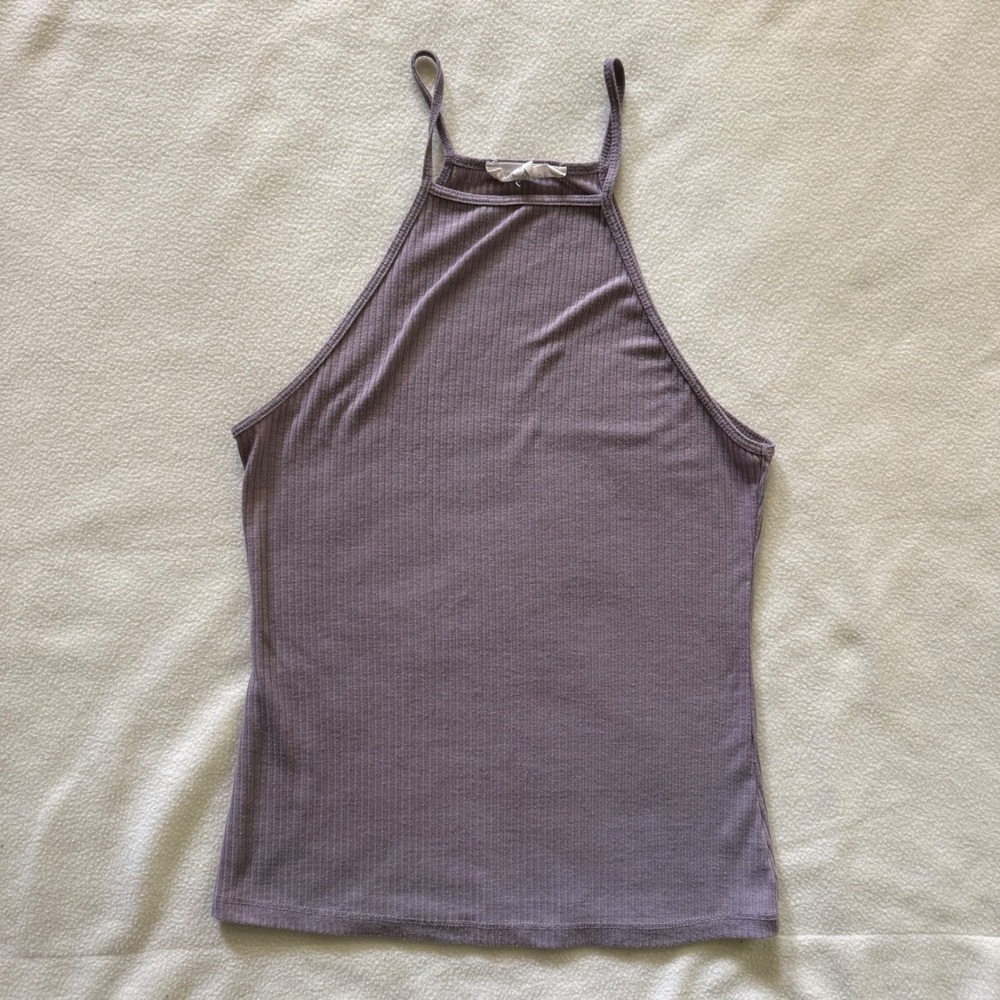 Lime Blue Halter Tank Top Ribbed Knit Y2K Indie Purple Size M